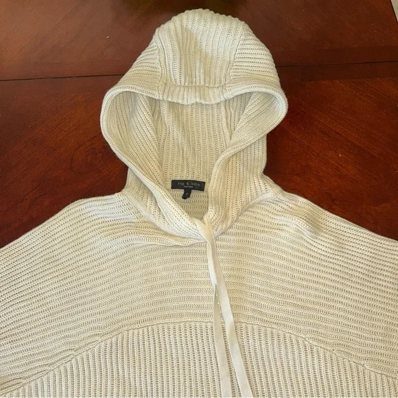 Rag & Bone Sonny Sweater Hoodie Large chunky Knit Crop fisherman Knit Cream - Picture 8 of 8